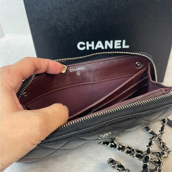 CHANEL CC QUILTED LAMBSKIN ZIP AROUND WALLET ON A CHAIN. Box & COA Included - Picture 14 of 16